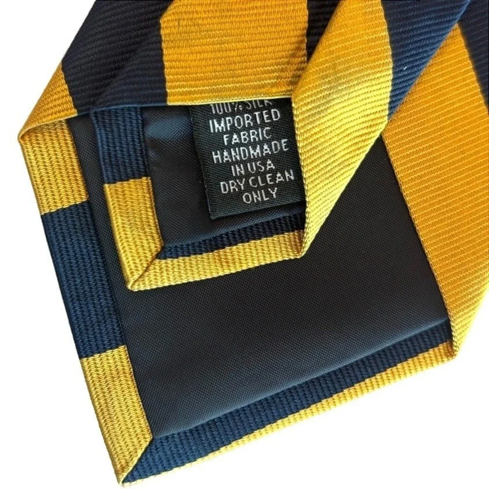 J. Press 100% Silk Navy Yellow Gold Guard Stripe Silk Repp Tie Hand Made in USA